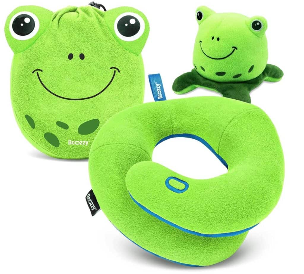 bcozzy toddler neck pillow with fun frog carrying case