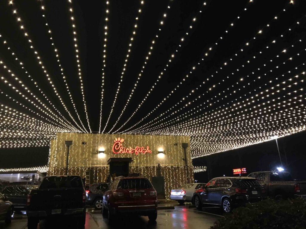 athens christmas lights at cfa atlanta highway